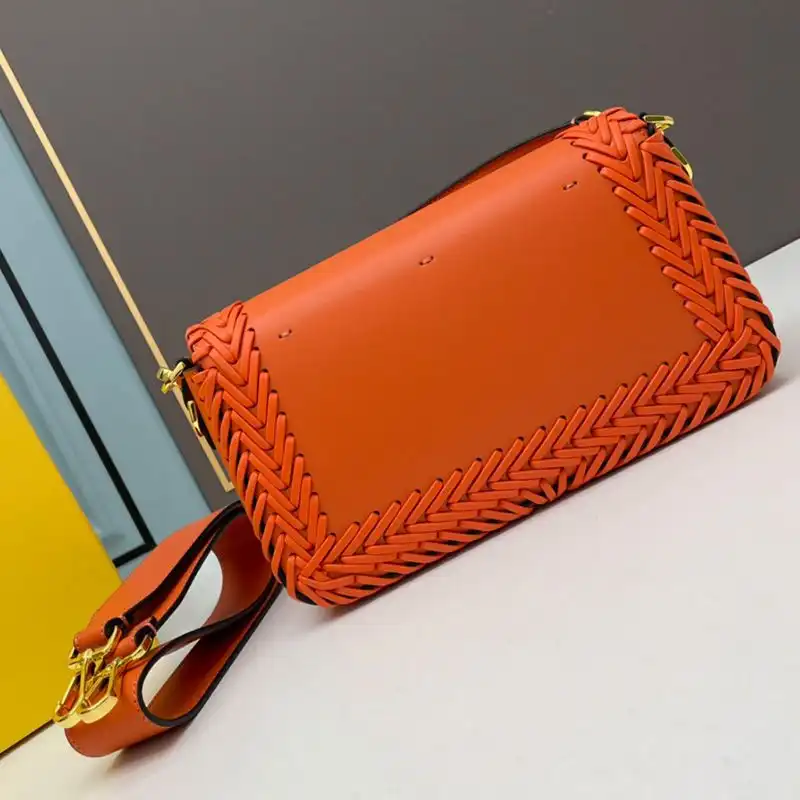 Cheap Fendi Medium Baguette Bag In Stitching Leather Orange 0123