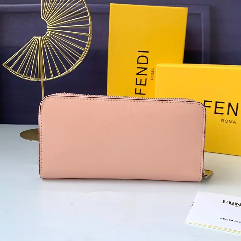 Affordable Fendi Zip Around Wallet In ROMA Logo Calf Leather Pink 0127