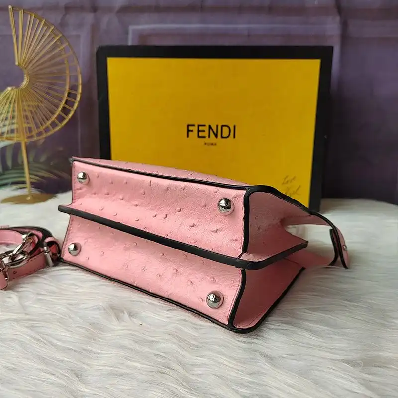 Cheap Fendi Petite Peekaboo ISeeU Bag In Ostrich Leather Pink 0123