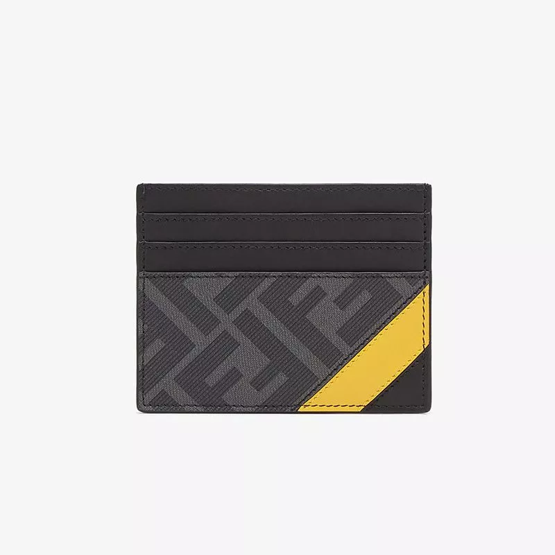 Fendi Card Holder In FF Motif Fabric Black Yellow 0119