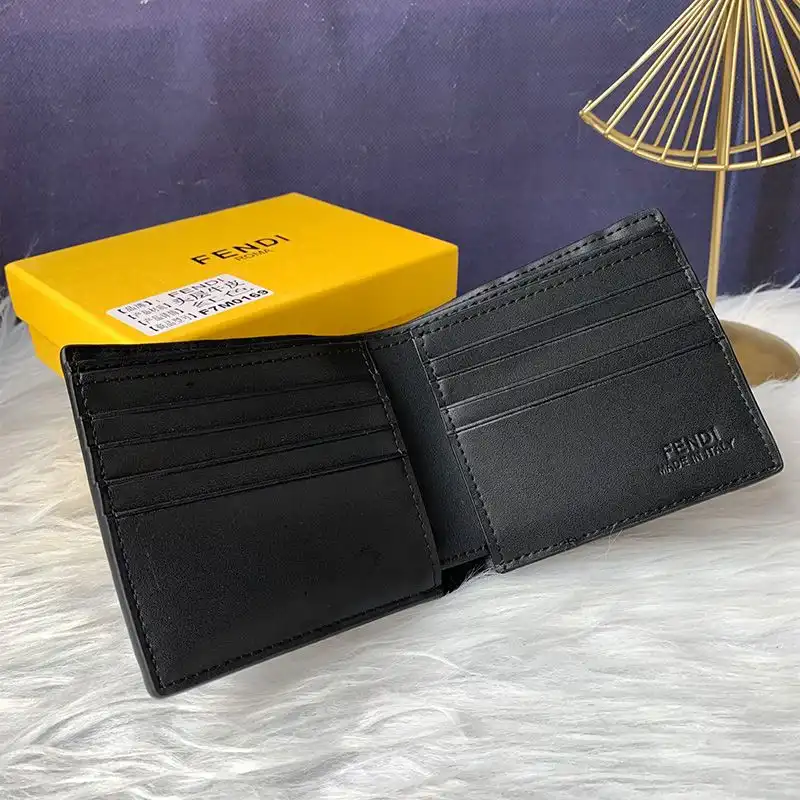 Affordable Fendi Bi-fold Wallet In FF Motif Nappa Leather Black 0127