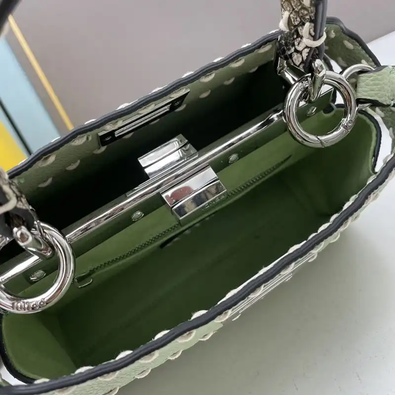 Affordable Fendi Mini Peekaboo Iconic Bag In Stitching Calf Leather Green 0124