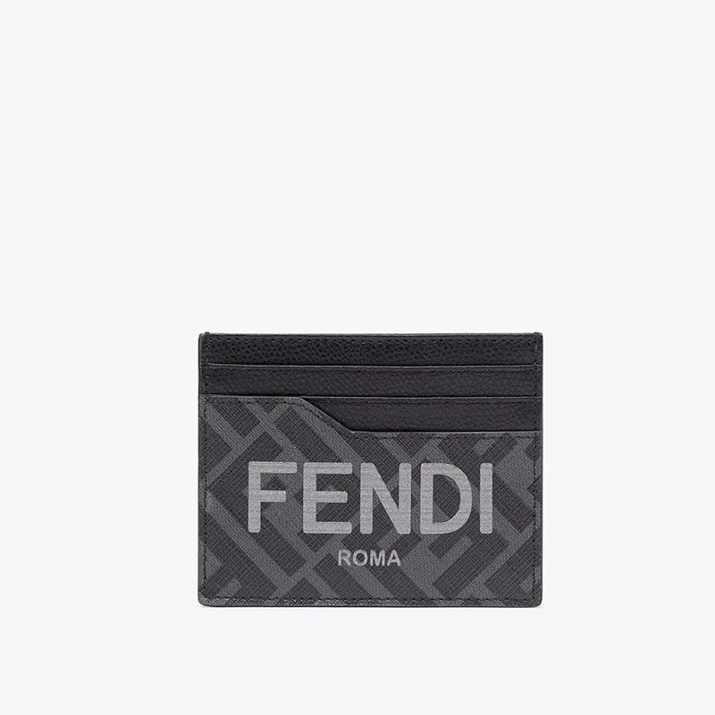 Fendi Card Holder In ROMA Logo FF Motif Fabric Black 0118