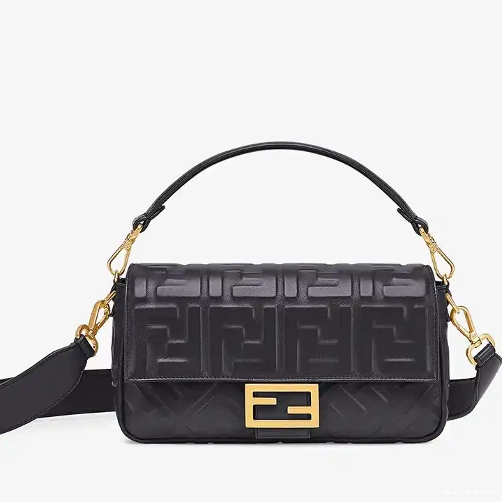 Cheap Baguette Motif Medium Fendi Black FF In Leather Nappa Bag 0225