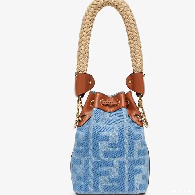 Affordable Straw with Bag Handle Mini Straw Tresor Blue Bucket FF Motif Fendi In Mon 0217