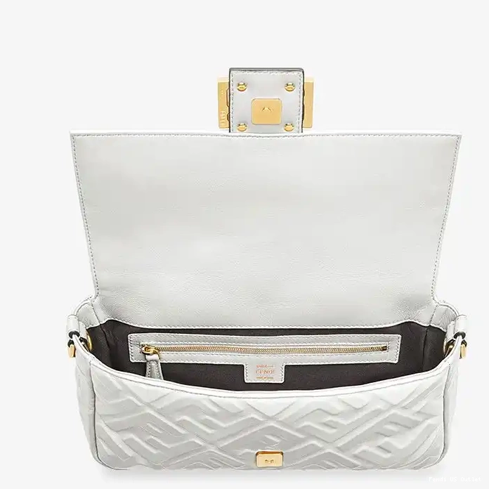 Affordable White Bag Medium Leather Fendi Motif Baguette Nappa FF In 0214