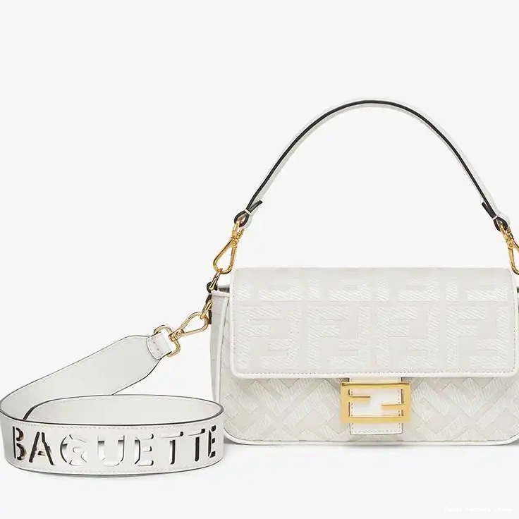 Affordable FF Medium Canvas Laser Motif White with In Bag Fendi Cut Baguette Strap 0218