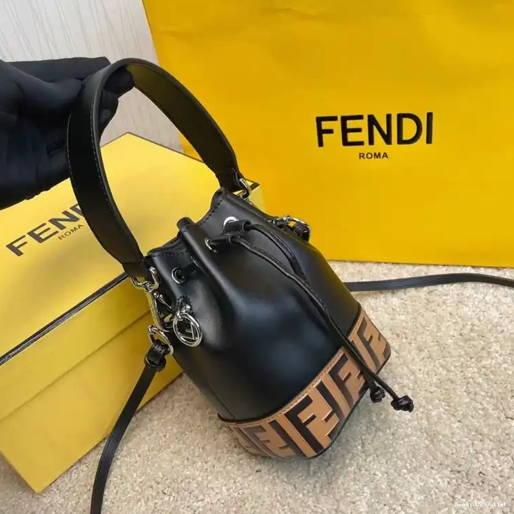 Affordable Leather Motif Brown Fendi Bucket Mini Bag Mon Calf FF In Black Tresor 0221