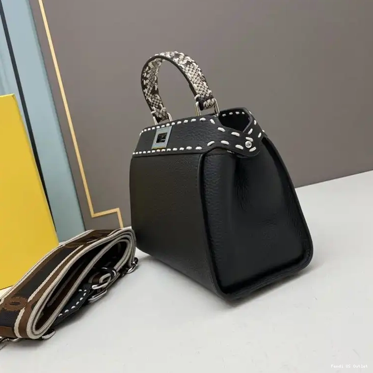 Affordable Iconic In Mini Calf Bag Peekaboo Fendi Black Stitching Leather 0219