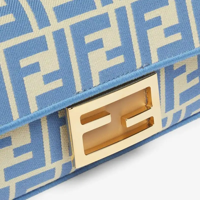 Affordable Fendi Mini Baguette Bag In FF Motif Fabric Blue 0204