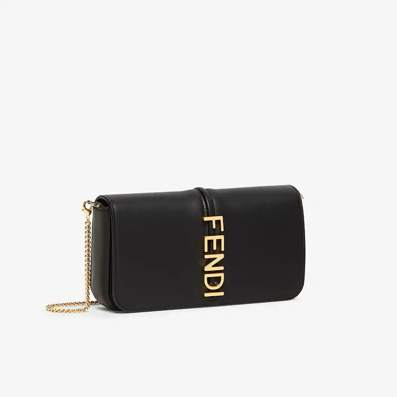 Cheap Fendi Fendigraphy Wallet with Chain In Calf Leather Black 0206