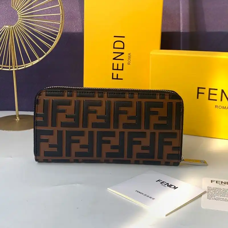 Cheap Fendi Zip Around Wallet In FF Motif Nappa Leather Coffee 0201