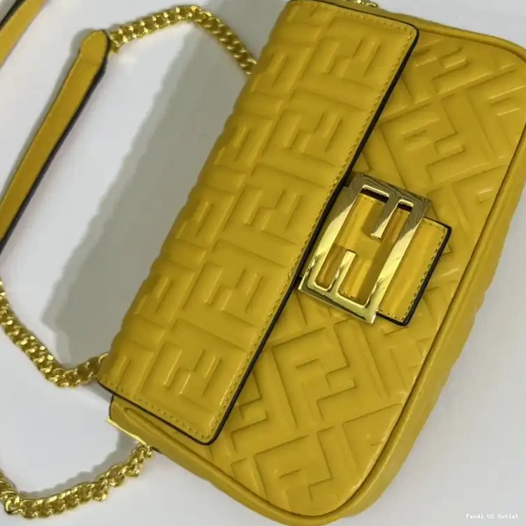 Affordable Nappa Leather Chain Midi Motif Bag Yellow Fendi FF Baguette In 0213