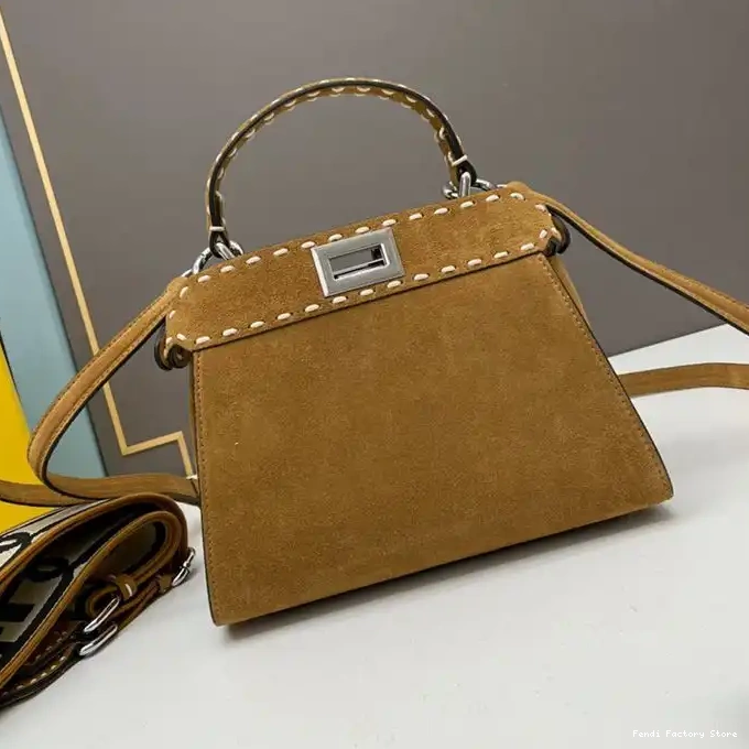 Cheap Suede Bag Fendi Brown Peekaboo Mini Stitching In Iconic 0211