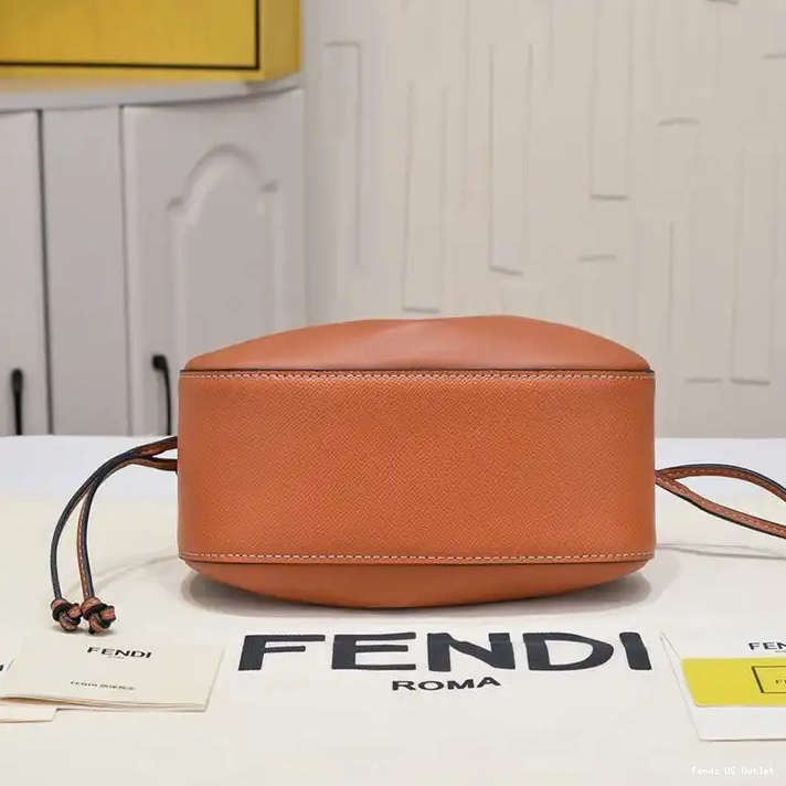 Cheap Leather Bag Mini Fendi Bucket In Calf Pomodorino Brown 0215