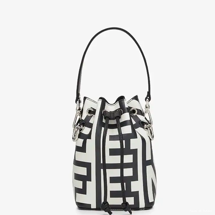 Cheap Tresor White Black Leather Bucket Fendi Bag Fendi Mon Capsule Roma Mini In 0210