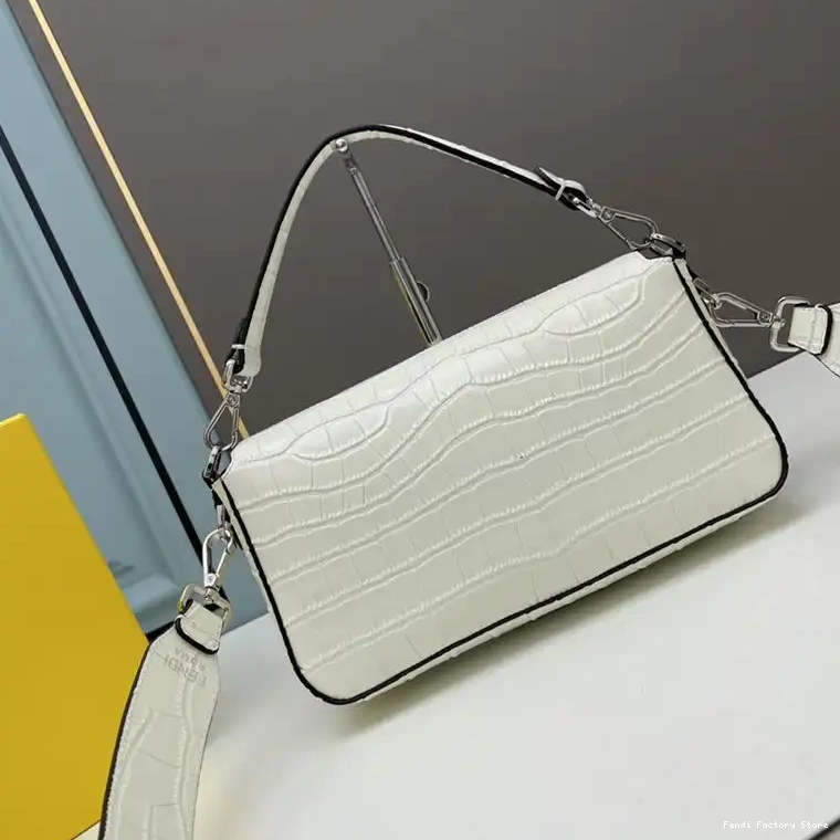 Affordable Fendi Bag Baguette Crocodile Medium White In Leather 0212