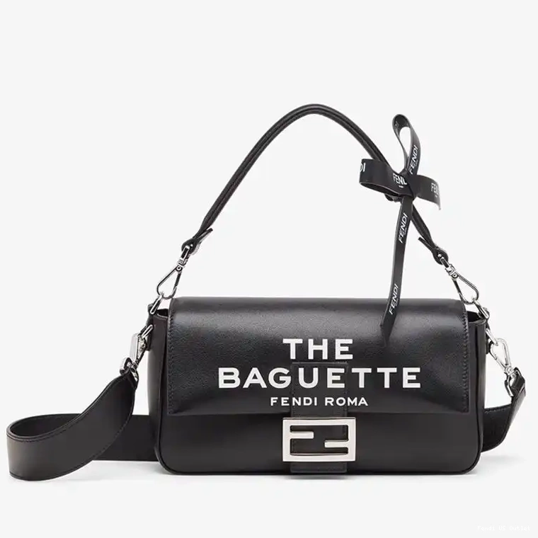 Cheap Baguette Bag Medium Motif Fendi In Nappa Baguette The Leather Black 0216