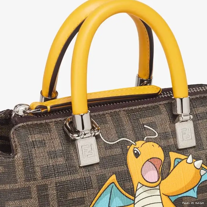 Affordable Brown By Yellow Mini Pokmon FF Boston Fendi The Dragon Way In Fabric Bag Motif 0220