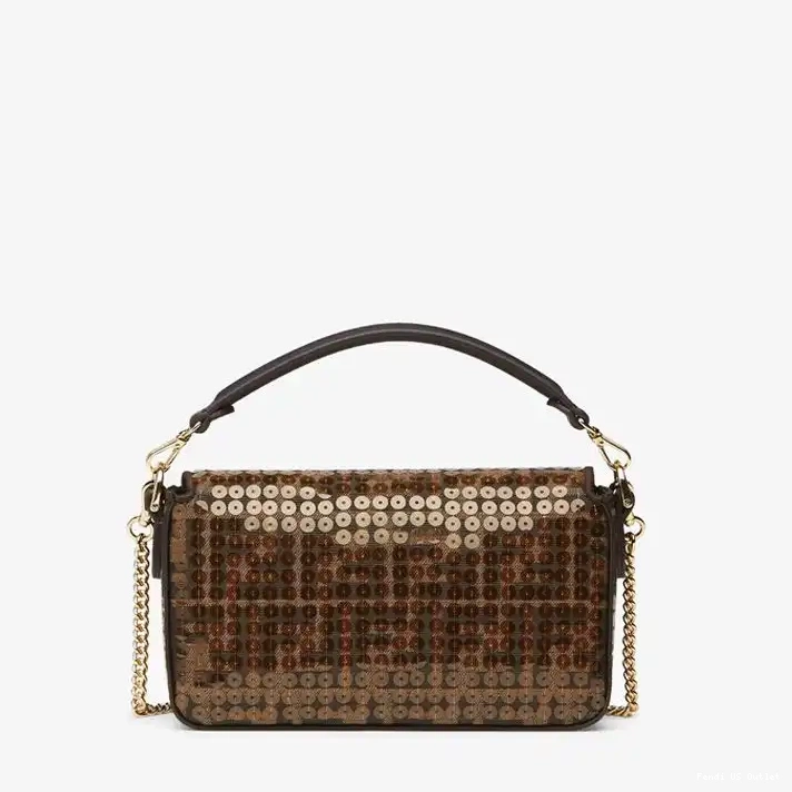 Cheap Motif Bag Mini FF Baguette Fendi Brown with In Sequins Fabric 0223