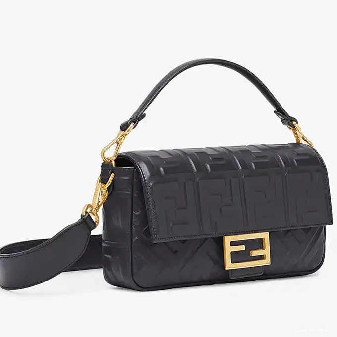 Cheap Baguette Motif Medium Fendi Black FF In Leather Nappa Bag 0225