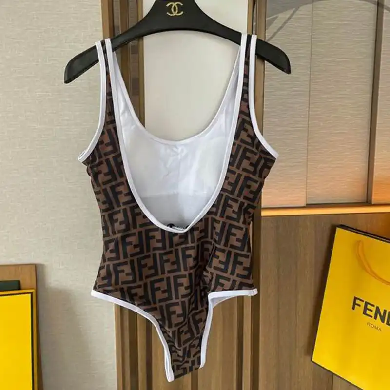 Affordable Fendi Swimsuit Women FF Motif Lycra Brown White 0203