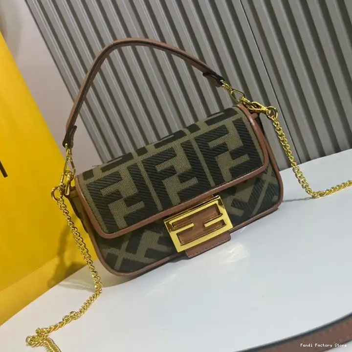 Cheap Baguette Mini Motif Green Canvas FF Fendi Bag In 0226