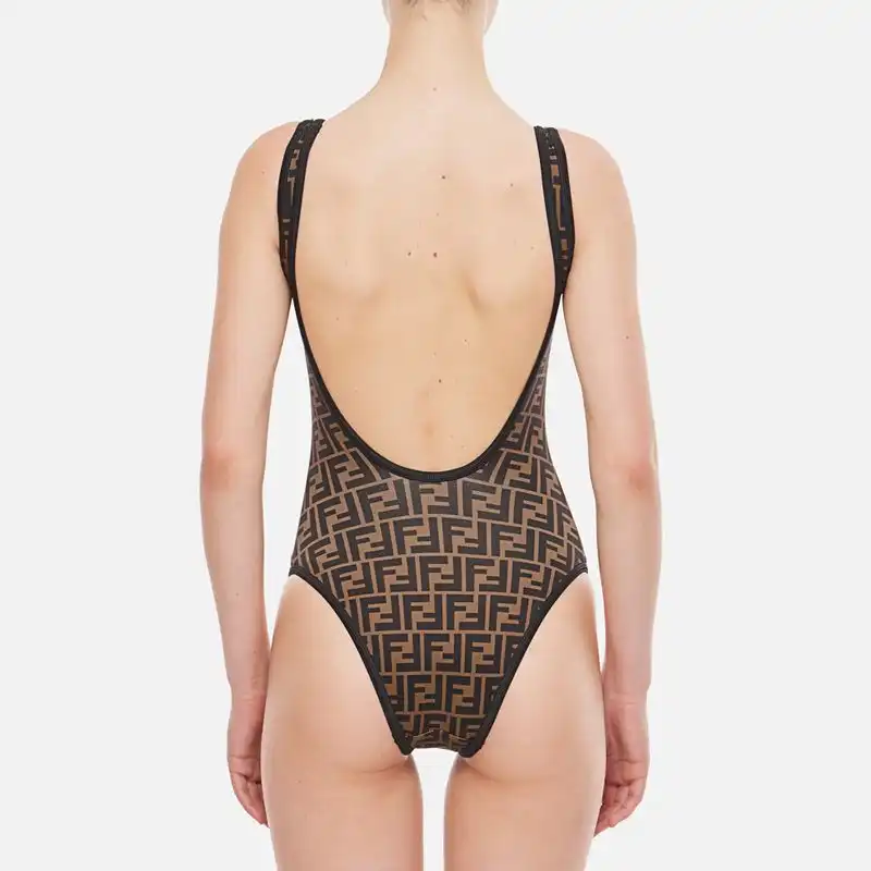 Cheap Fendi Swimsuit Women FF Motif Lycra Brown Black 0203