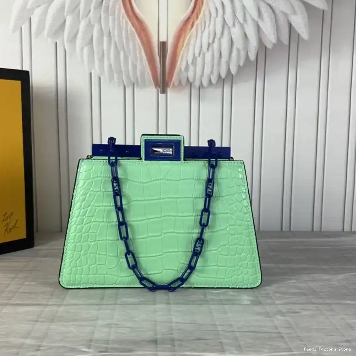 Affordable Bag Crocodile Fendi In Peekaboo Green Cut Leather Mini 0222