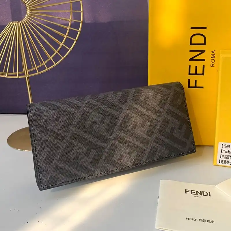 Affordable Fendi Continental Wallet In FF Motif Fabric Black 0206