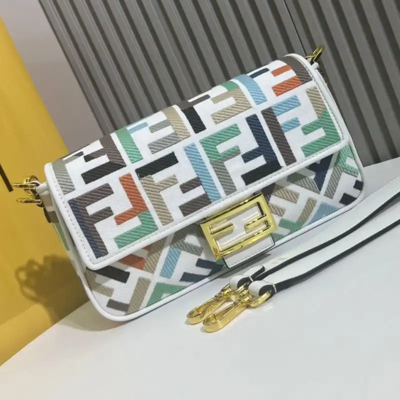 Affordable Fendi Medium Baguette Bag In FF Motif Canvas Multi White 0204