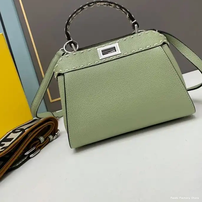 Affordable Iconic Green In Bag Stitching Fendi Peekaboo Calf Leather Mini 0218