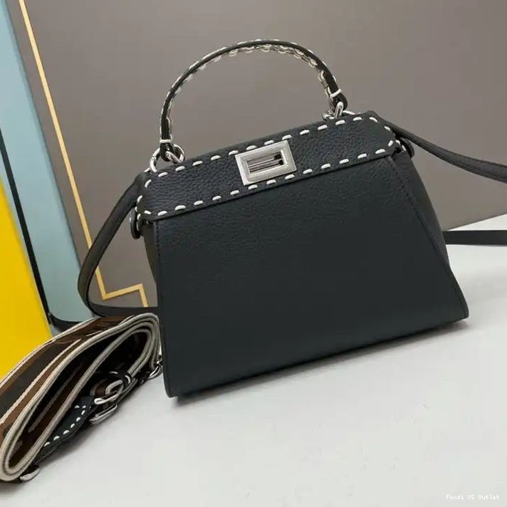 Affordable Iconic In Mini Calf Bag Peekaboo Fendi Black Stitching Leather 0219