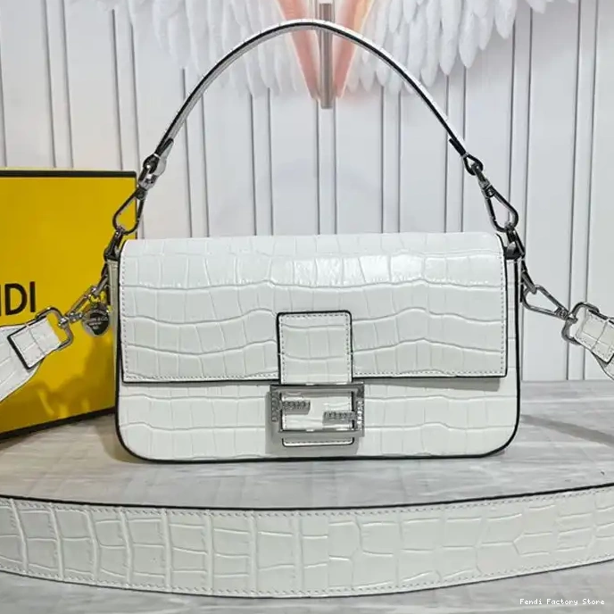 Cheap In Baguette Tiffany Bag Medium Crocodile Leather Fendi White 0208