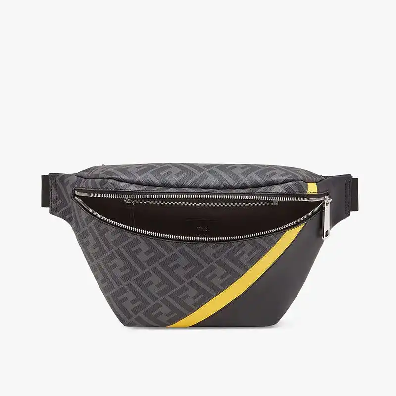 Affordable Fendi Belt Bag In FF Motif Fabric Black Yellow 0204