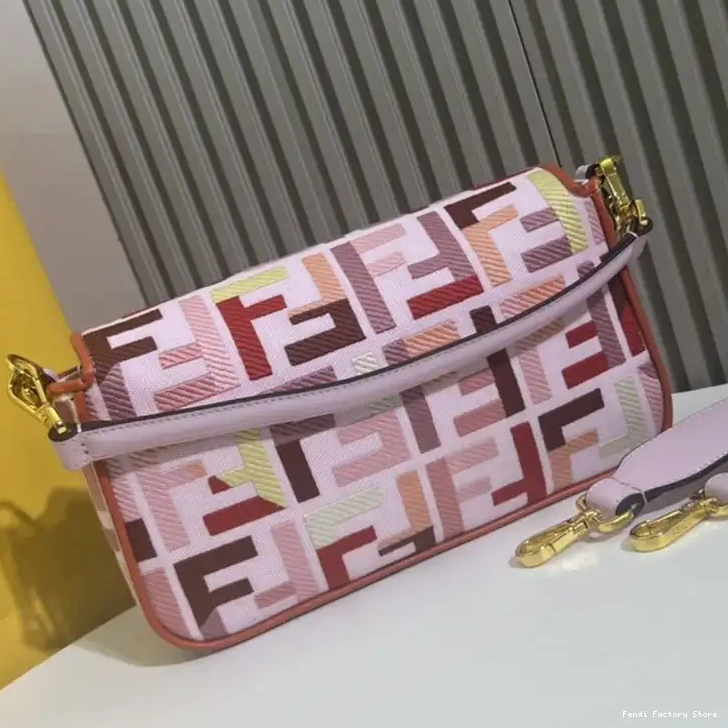 Affordable Bag Fendi FF Multi Baguette Motif Pink Medium In Canvas 0224