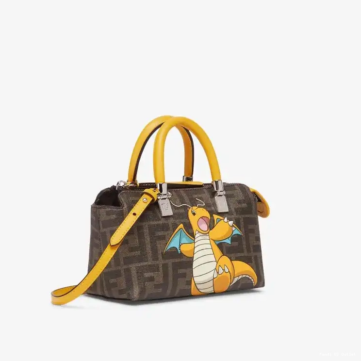 Affordable Brown By Yellow Mini Pokmon FF Boston Fendi The Dragon Way In Fabric Bag Motif 0220