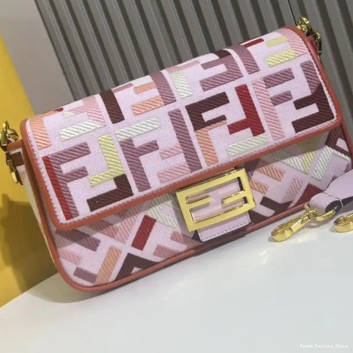 Affordable Bag Fendi FF Multi Baguette Motif Pink Medium In Canvas 0224