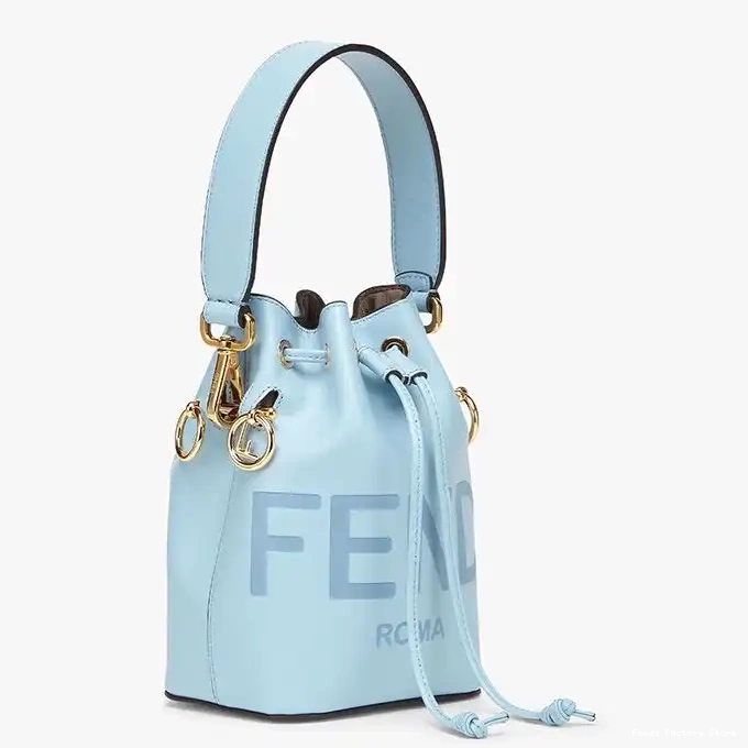 Affordable Leather Tresor ROMA Fendi Mini In Bucket Mon Bag Sky Calf Blue Logo 0219