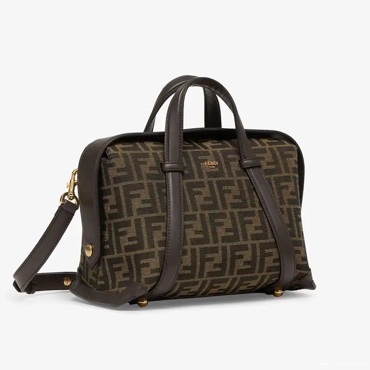 Affordable Fendi FF Motif In Brown 365 Fabric Bag Boston Medium 0212