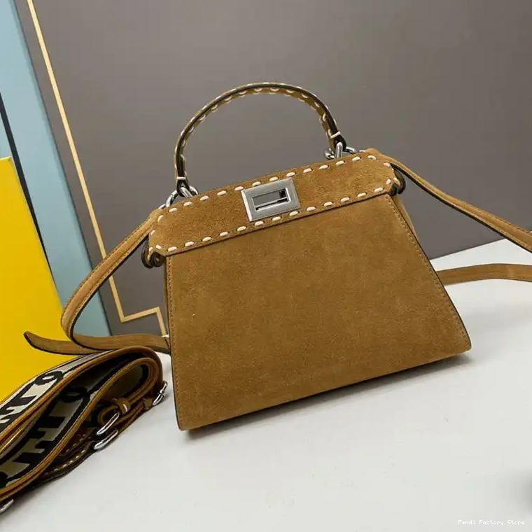 Affordable Iconic Mini In Peekaboo Stitching Bag Fendi Suede Brown 0225