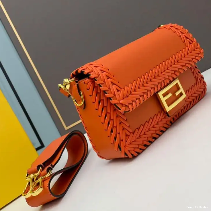 Affordable Bag Baguette Stitching Orange Fendi In Leather Medium 0209