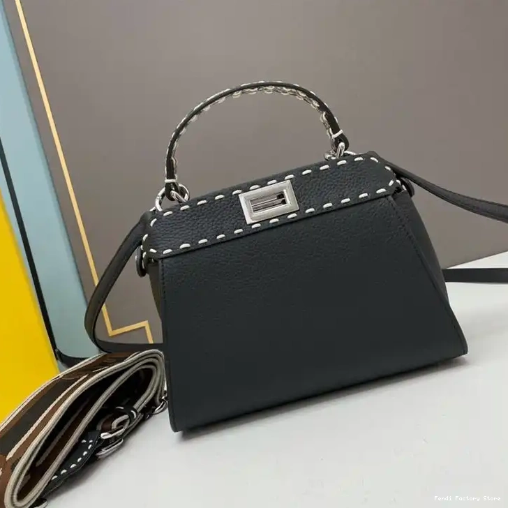 Cheap Fendi Calf Bag Black Stitching In Leather Peekaboo Mini Iconic 0223