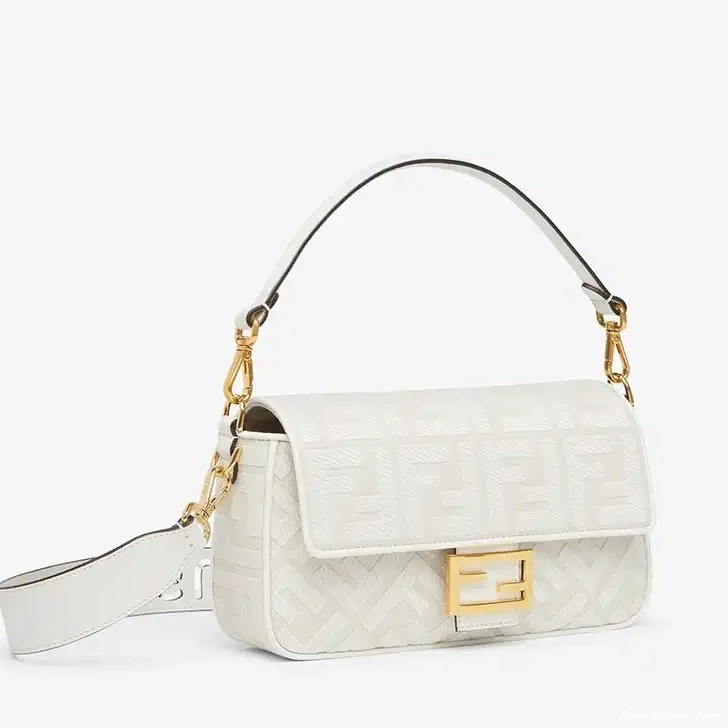 Affordable FF Medium Canvas Laser Motif White with In Bag Fendi Cut Baguette Strap 0218