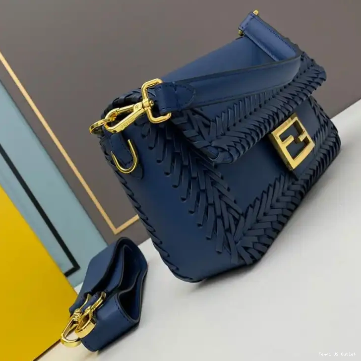 Affordable Blue Fendi Bag Stitching Leather Baguette In Medium 0225