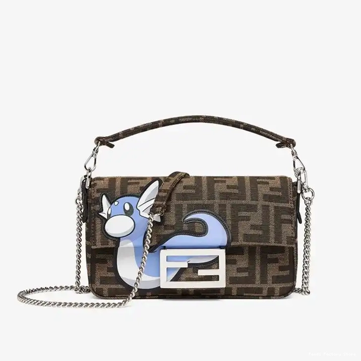 Cheap Pokmon Fendi Brown Motif Bag Baguette Fabric Mini FF Blue In Dragon 0223