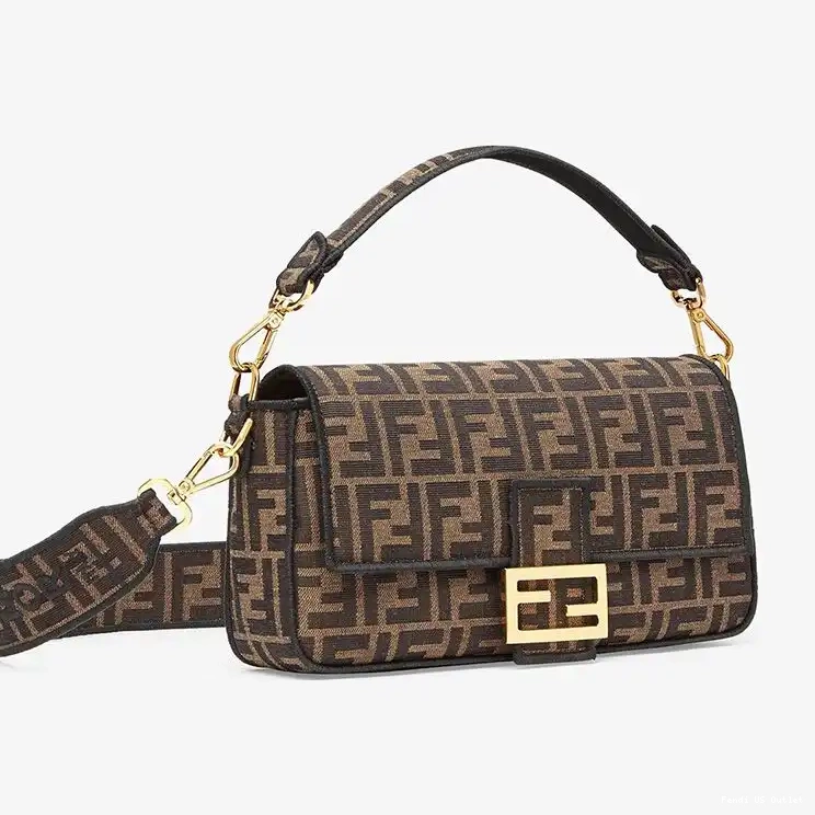 Affordable FF Fendi Fabric Baguette Medium Bag Brown In Motif 0210