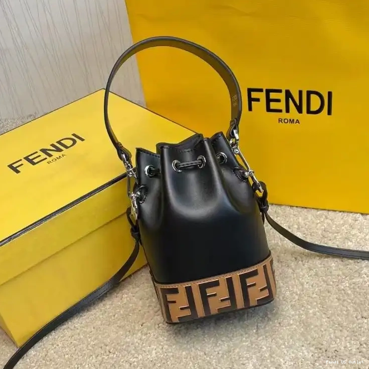 Affordable Leather Motif Brown Fendi Bucket Mini Bag Mon Calf FF In Black Tresor 0221