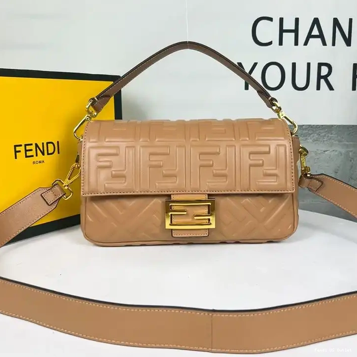 Cheap Baguette Brown In Leather Motif Medium Nappa Fendi Bag FF 0213