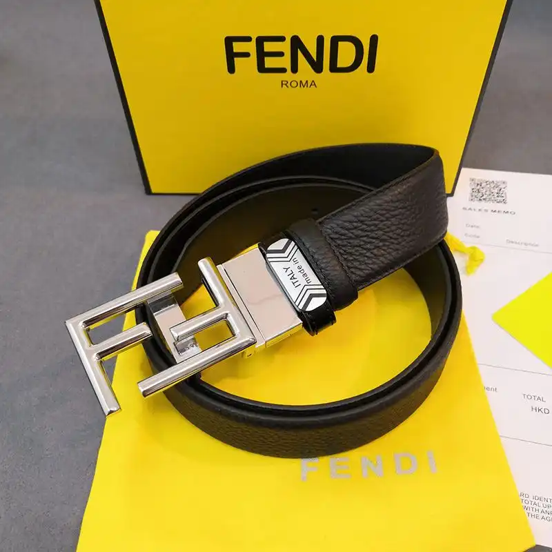 Affordable Fendi FF Buckle Reversible Belt In Calf Leather Black 0205